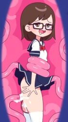 1girls 9:16 animated brown_eyes brown_hair cum female glasses in_locker locker locker_sex mp4 no_sound sex_in_locker shorter_than_30_seconds tagme tentacle tentacle_locker tentacle_sex vertical_video vibrator video