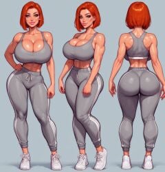 ai_generated big_ass big_breasts bubble_ass busty dartzai dat_ass green_eyes gym_uniform hourglass_figure medium_hair pawg red_hair redhead round_ass tagme tight_clothing top_heavy yoga_pants