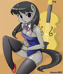 1girls 2012 anthro anthrofied black_hair bow_tie breasts cleavage clothing cutie_mark dark_hair detached_collar earth_pony equine female female_only friendship_is_magic fur hair horse leotard long_hair looking_at_viewer my_little_pony octavia_melody pony purple_eyes shepherd0821 solo stockings swimsuit voluptuous