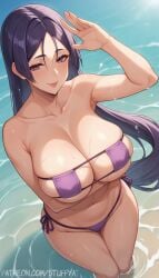 1girls ai_generated beach bikini breasts eyepatch_bikini fate/grand_order fate_(series) female hi_res huge_breasts light-skinned_female light_skin long_hair mature_female milf minamoto_no_raikou_(fate/grand_order) minamoto_no_raikou_(swimsuit_lancer) mommy outdoors purple_bikini purple_eyes purple_hair stable_diffusion stuffyai