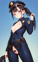 1 ai_generated black breasts girl hair hairy long police police_uniform pussy small uniform