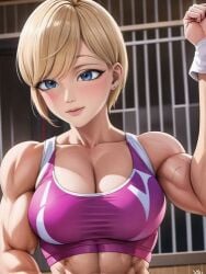 ai_generated big_breasts blonde_hair blue_eyes bodybuilder miraculous_ladybug muscle_girl muscles rose_lavillant sports_bra