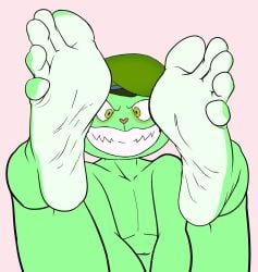 1boy 5_toes bear beret cyborg-steve edit fangs feet feet_up fliqpy fliqpy_(htf) foot_fetish foot_focus fuckboy furry green_fur grin happy happy_tree_friends hat humanoid_feet inviting legs_apart legs_held_open legs_spread legs_up male male_only mammal mondo_media presenting_feet soles teeth toes ursid