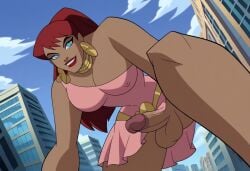 ai_generated balls big_penis city dc_comics futanari giant giantess giganta gigantic_breasts justice_league_unlimited long_hair penis red_hair