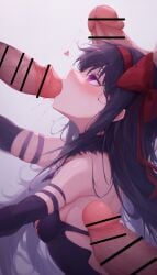 ai_generated akemi_homura akuma_homura blowjob censored censored_penis cock_sucking demon demon_girl devil disembodied_penis fellatio goddess madoka_worship magical_girl magical_girl_outfit mahou_shoujo_madoka_magica multiple_boys multiple_penises puella_magi_madoka_magica straight