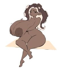 1girls alternate_breast_size big_breasts breasts breasts_bigger_than_head dark-skinned_female dark_skin dullvivid female female_only huge_breasts hyper hyper_breasts legs marina_(splatoon) nintendo nipples off_the_hook_(splatoon) sagging_breasts smile splatoon splatoon_2