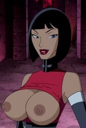 blue_eyes bob_cut female huge_breasts madame_rouge mature_female presenting_breasts red_lipstick teen_titans