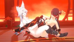 2girls 3d beidou_(genshin_impact) blender boobs breasts crossover feixiao_(honkai:_star_rail) female/female female_only genshin_impact half-dressed honkai:_star_rail lesbian_sex mihoyo pussy_to_pussy scissor_position scissoring tribadism vookak yuri