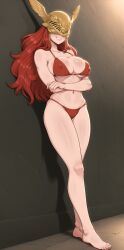 afrobull_(style) against_wall ai_generated artist_name artist_request conniexx elden_ring malenia_blade_of_miquella medium_breasts red_bikini red_hair stable_diffusion