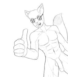 abs anthro aviators balls canine flaccid fur furry looking_at_viewer male male_only muscles nude pecs penis sketch thumbs_up volkcreed wolf