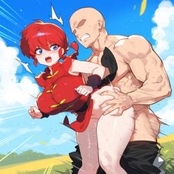 1boy 1girls ai_generated asian_female big_breasts blue_eyes canon_genderswap darklust female genderswap genderswap_(mtf) human male ranma-chan ranma_1/2 ranma_saotome red_hair sex sex_from_behind white_skinned_male