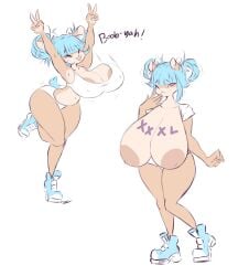 1girls alternate_breast_size anthro anthro_only big_breasts blue_hair breasts breasts_bigger_than_head crash_(series) dullvivid female furry furry_only heavy_breasts huge_breasts megumi_bandicoot nipples nitro_squad sagging_breasts