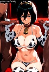 1girls 2boys ai_generated asian_female athletic athletic_female attack_on_titan black_eyes black_hair bob_cut completely_nude completely_nude_female cow_bikini cow_horns cow_print_bikini cowbell cuckold curvy curvy_body curvy_female cute cute_face dark-skinned_male eyelashes female focus gangbang handjob light-skinned_female light_skin lips looking_at_viewer makeup mikasa_ackerman naked netorare ntr nutality pale-skinned_female pale_skin seductive seductive_look shingeki_no_kyojin short_hair sweat