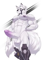 1boy anthro big_penis furrrled looking_at_viewer male_only muscles muscular muscular_male nipples penis standing tagme tail von_lycaon white_body white_fur zenless_zone_zero