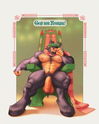 2023 abs anthro ball_tuft balls big_penis black_fur body_hair bovid candy candy_cane caprine caprine_demon chair chest_hair christmas demon dessert flaccid food foreskin furniture genitals goat_demon hi_res holidays hooves humanoid_genitalia humanoid_penis krampus male male_only mammal mezcal muscular muscular_anthro muscular_male nipple_piercing nipples nude on_chair pecs penis piercing pubes satyr scarf sitting sitting_on_chair solo solo_male throne tuft wreath