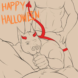 abs anal anal_sex anal_sex bat biceps demon fellatio gay halloween looking_at_viewer male muscles oral oral_sex pecs penetration penis sex threesome vamplust