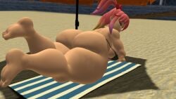 3d 3d_(artwork) beach beach_towel beach_umbrella big_ass big_booty big_butt bikini bubble_ass bubble_butt idiotboxangel saiko_bichitaru_(smg4) showing_ass smg4