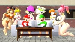 3d barefoot big_ass big_breasts bikini callie_(splatoon) feet human_meggy idiotboxangel luigi marie_(splatoon) mario mario_(series) meggy_spletzer princess_daisy princess_peach saiko_bichitaru_(smg4) smg4 splatoon squid_sisters toes