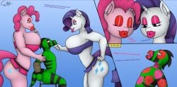 arms_tied big_breasts bondage kiss_mark lipstick my_little_pony pinkie_pie_(mlp) rarity_(mlp) skunkdude13