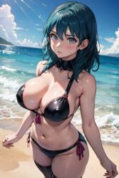 ai_generated blue_eyes breasts byleth_(fire_emblem) byleth_(fire_emblem)_(female) female female_only fire_emblem fire_emblem:_three_houses nai_diffusion nintendo solo stable_diffusion swimsuit teal_hair waguna188