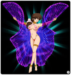 bikini_briefs breasts brown_eyes brown_hair female hair_ornament jewelry kasumi_tendo long_hair navel nipples open_mouth ranma_1/2 see-through solo standing tenzen wings