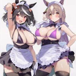 2girls ai_generated bikini kitasan_black_(umamusume) maid_bikini satono_diamond_(umamusume) umamusume umamusume_pretty_derby