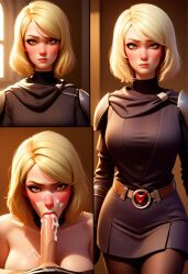 ai_generated before_and_after blonde_hair blowjob cum cum_in_mouth cum_on_face lana_beniko sith sith_eyes star_wars star_wars:_the_old_republic yellow_eyes