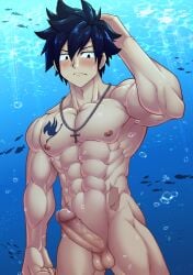 abs balls bara big_balls big_muscles big_pecs big_penis black_hair erection fairy_tail gay gray_fullbuster hair human hunk light_skin light_skinned_male male male_only muscular muscular_human muscular_male navel necklace necklace_only nipples nude pecs penis solo tofuboyz underwater water