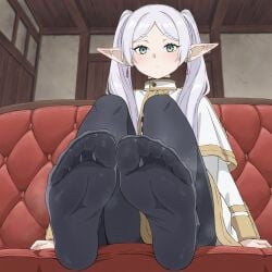 1girls ai_generated emotionless feet feet_focus feet_up foot_fetish frieren pantyhose pantyhose_feet presenting_feet soles soles_of_feet_in_stockings sousou_no_frieren sweaty_feet