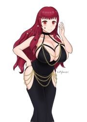 alternate_costume breasts female female_only fire_emblem fire_emblem_engage looking_at_viewer modakawa_dress nintendo red_eyes sixtybuzzer solo yunaka_(fire_emblem)