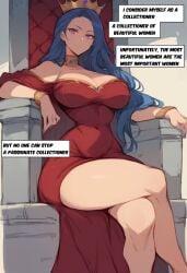 1girls ai_generated bare_legs bare_shoulders bare_thighs big_breasts blue_hair clothed clothing color comic_panel english_text female female_focus female_only hi_res large_breasts light-skinned_female light_skin long_hair original_character purple_eyes queen santaclausai solo solo_female tagme text text_bubble thick_thighs