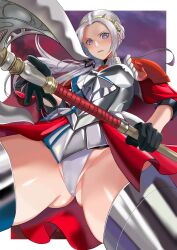 1girls alternate_costume alternate_hairstyle ass ass_visible_through_thighs bare_thighs boots breasts edelgard_von_hresvelg female female_only fire_emblem fire_emblem:_three_houses fire_emblem_warriors:_three_hopes from_below grey_hair grey_panties looking_down nintendo official_alternate_costume official_alternate_hairstyle panties pantyshot pantyshot_(standing) ponytail purple_eyes silver_panties skeb_commission small_breasts solo thick_thighs thigh_boots thighs upskirt white_panties yagi05142629