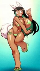 angstrom bikini dark-skinned_female dog_ears dog_girl female_only homestuck huge_breasts jade_harley sandals