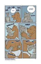 anthro artdecade bear camping canine comic english_text erection fur furry furry_only gay kissing laugh male male/male male_only only_if_i_love_you penis rain tent underwear wolf yaoi