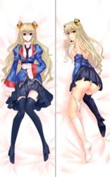 1girls anus ass blonde_hair boots code_geass code_geass:_boukoku_no_akito female hair_bun hair_ornament knee_socks kneehighs kneesocks leila_(code_geass) leila_malcal light-skinned_female long_hair medium_breasts military_uniform nipples panties_around_leg purple_eyes pussy sideboob socks thigh_boots twin_buns vagina white_socks