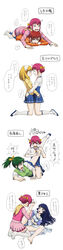 aoki_reika blonde_hair blush bow clothing dress dry_humping ereka female green_hair groping high_resolution hino_akane hoshizora_miyuki hug japanese_text kneeling leg_lift long_hair lying_on_person midorikawa_nao multiple_girls no_panties open_mouth panties pantyshot pink_hair precure pretty_cure short_hair skirt sleeves_rolled_up small_breasts smile smile_precure text tied_hair translated tribadism twintails underwear yayoi_kise yuri