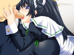 black_hair blue_eyes blush breasts fellatio female game_cg hair huge_breasts large_breasts long_hair oral penis pururun_cafe sumeragi_kohaku takeuchi_narumi