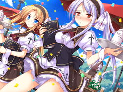 blonde_hair blue_eyes blush carina_verritti chelsea_arcot game_cg highres ko~cha long_hair multiple_girls purple_hair shukufuku_no_campanella windmill