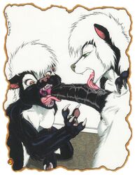 2001 bear claws comic fangs fellatio female interspecies james_m_hardiman licking lori_(jmh) male onyx_(jmh) oral oral_sex penis polar_bear sex skunk straight threesome tongue