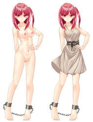 barefoot big_breasts bondage breasts chains cuffs feet female female_only looking_at_viewer magi:_the_labyrinth_of_magic mizutsuki_rei morgiana nipples nude pussy red_eyes red_hair slave solo standing toes