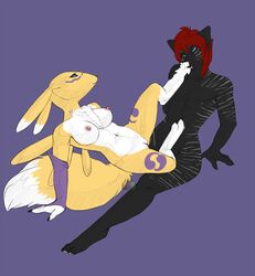 acorn_(artist) anthro breasts canine digimon elbow_gloves feline female foot_fetish fox fur furry gloves male nipples renamon straight tongue