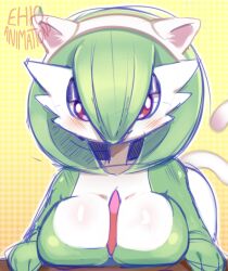 blush blushing_at_viewer breasts breasts_bigger_than_head breasts_squeezed_together cat_tail catcat_ears ehioanimations female female_focus female_only gardevoir looking_at_viewer pokemon pokemon_(species)