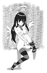 1girls angel_wings breasts female halo monochrome naked_stockings naked_thighhighs nipples nude panty_&_stocking_with_garterbelt petitcarreau pubic_hair pussy sitting smile solo stocking_anarchy stockings thighhighs uncensored undressing wings