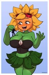 1boy 1boy1girl 1girls breasts dakunart electronic_arts female flora_fauna freckles larger_female plant plant_girl plant_humanoid plantie plants plants_vs_zombies popcap_games pvz skirt solar_flare_(pvz) sunflower sunflower_(pvz) vore