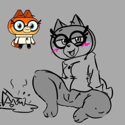 1girls 2024 anthro blush bottomless breasts broken_glass cartoon_network clothed clothing dr._fox female female_only fox fox_girl fur furry glasses looking_at_viewer open_mouth pussy shadowkillahh sketch small_breasts solo solo_female tail unikitty! unikitty_(series)