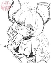 ahoge animated animation big_penis bikini blush blush_lines cow_ears cow_girl cowbell diives ehioanimations eye_contact fanart horns penis sucking_penis xingzuo_temple