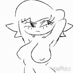 angry_face animated animated armpits arms_behind_back arms_up artie_(rt_afterhours) big_breasts black_and_white breasts breasts curvy hips long_eyelashes moving_hips presenting_breasts rt_afterhours short_hair spiky_hair swinging_breasts