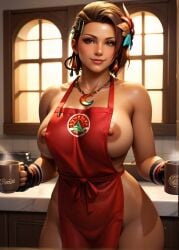 ai_generated apron areola_slip areolae ass azucena_milagros_ortiz_castillo bandai_namco big_ass big_breasts breasts brown_eyes brown_hair coffee curvy curvy_female curvy_figure dark-skinned_female dark_skin earrings erect_nipples flower_in_hair hair_ornament huge_breasts latina light-skinned_male medium_hair namco necklace night_club peruvian peruvian_female pose seductive sex shaved_crotch standing sweat tanned tekken tekken_8 thick_thighs video_game_character voluptuous voluptuous_female wide_hips