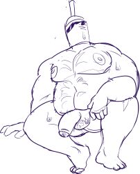 1boy bara big_penis big_thighs biggie_slurps chubby drink faceless_male hairy_male ladpear object_head oc slurpee sunglasses sweat