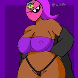 1girls big_breasts big_hips brawl_stars breasts brown_body brown_skin dark_body dark_skin female female female_focus female_only one_eye purple_hair supercell tara_(brawl_stars)